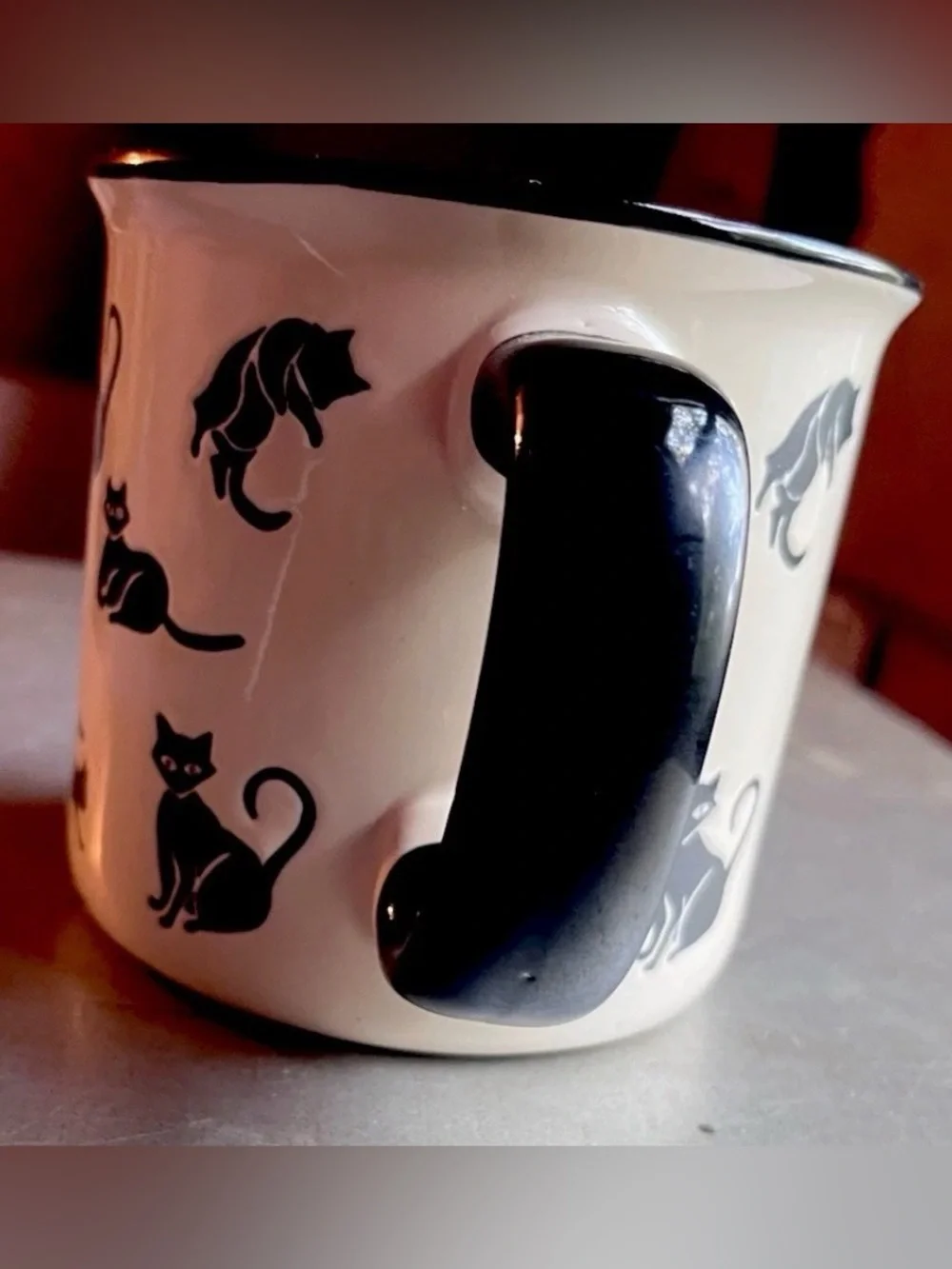 Design Black Cat Ceramic Coffee Mug 4x4 Halloween Cat Lover Tea Cup White Black